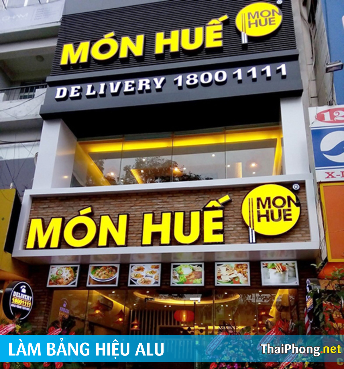 Bảng hiệu alu chữ nổi led quán ăn nhà hàng Món Huế