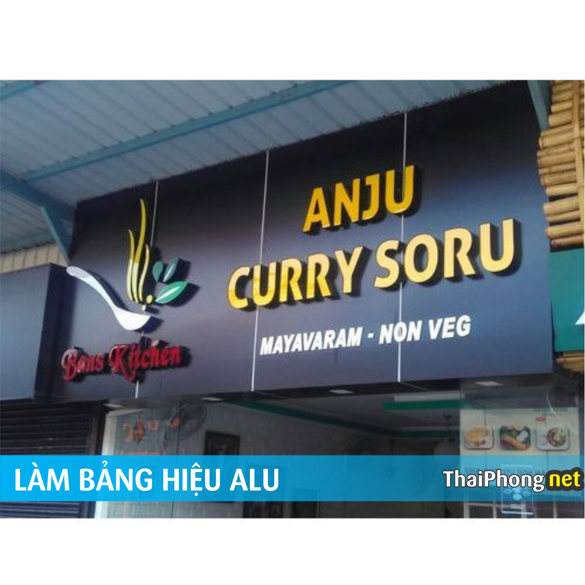 Bản alu nền đen chữ mica vàng ANJU CURRY SORU