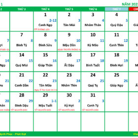 Lịch tháng 1 năm 2025 - Ất Tỵ