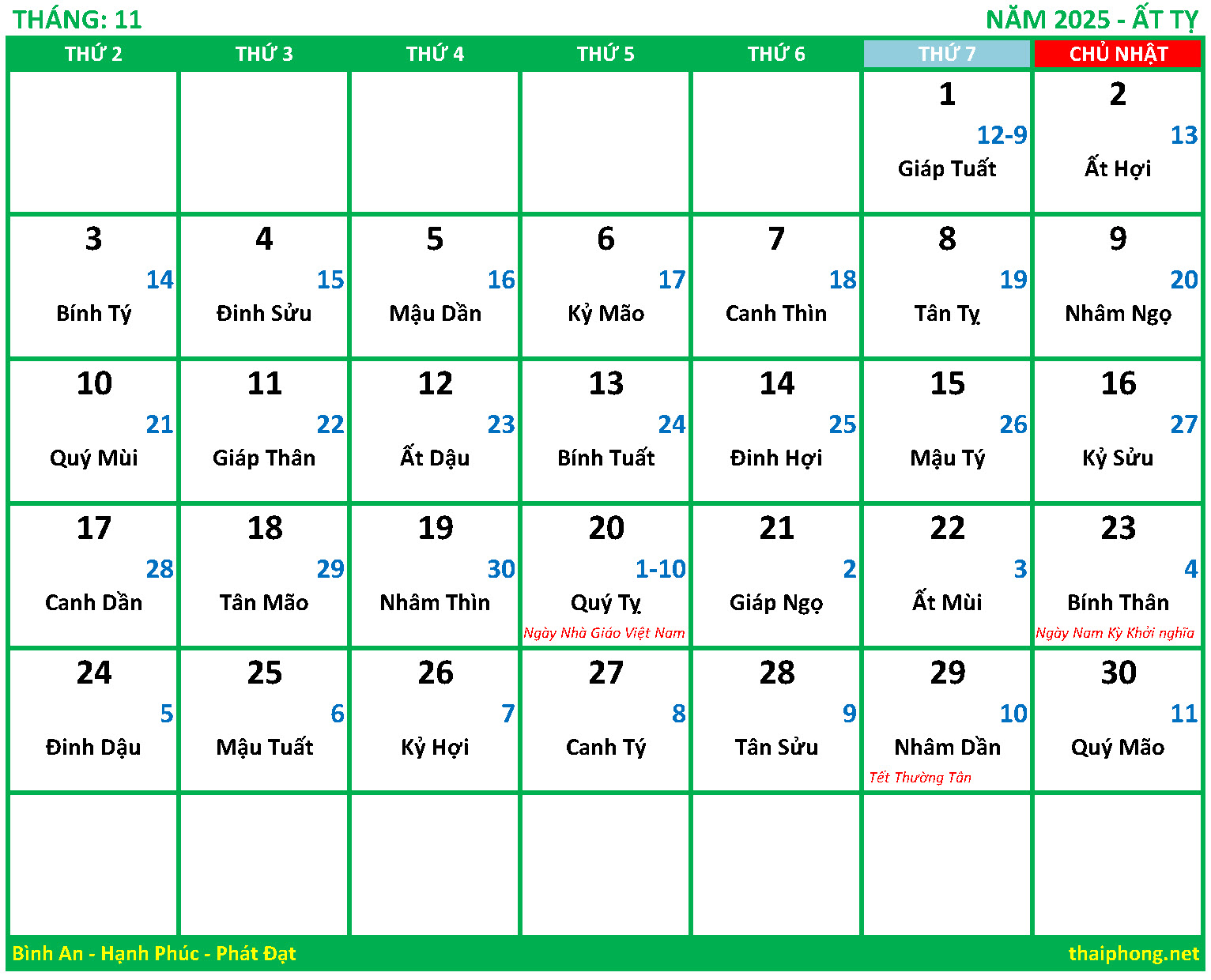 Tải Lịch Vạn Niên Năm 2025 Ất Tỵ PDF, Excel, Vector ️ Thảo Mộc Thái Phong