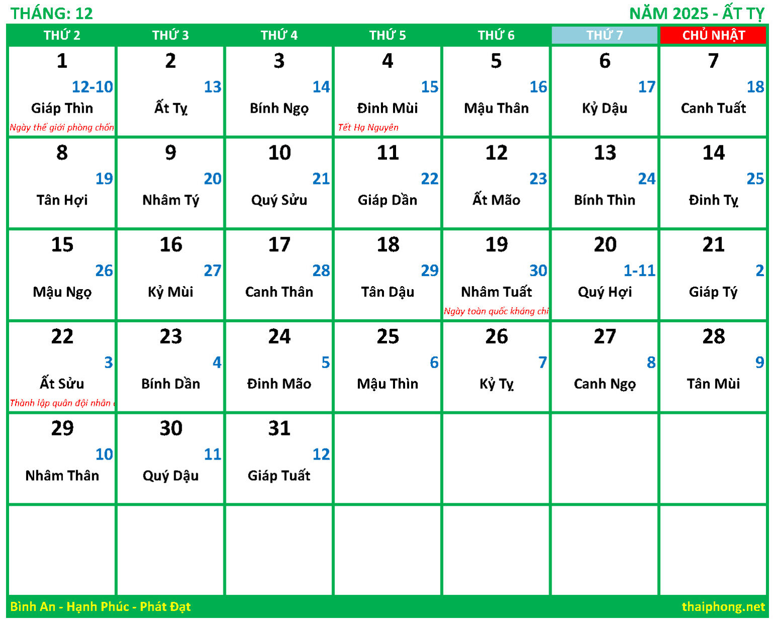 Tải Lịch Vạn Niên Năm 2025 Ất Tỵ PDF, Excel, Vector ️ Thảo Mộc Thái Phong